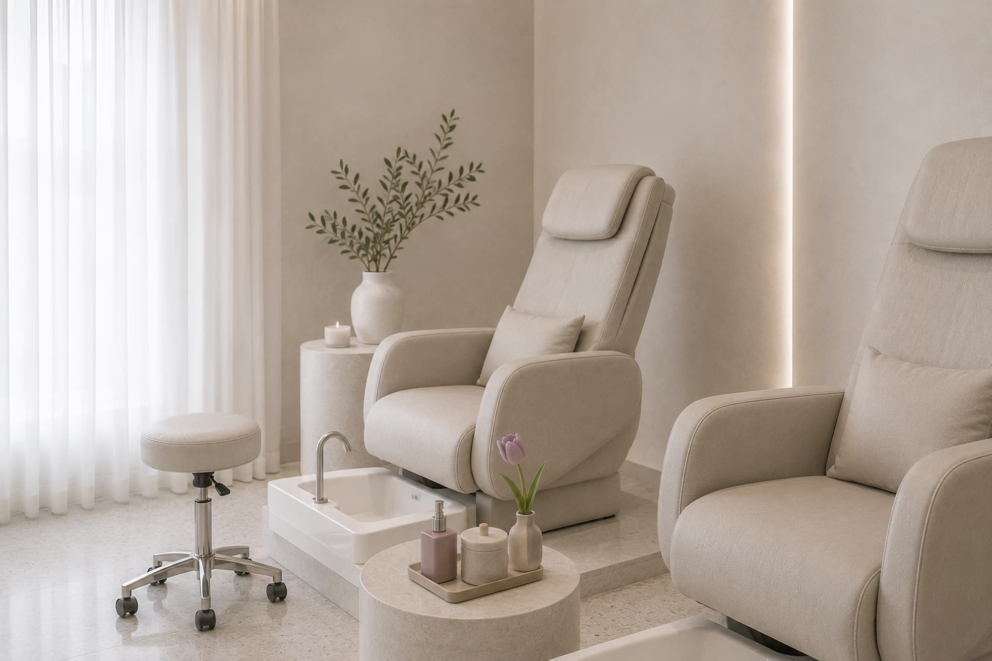 A quiet spa relaxation corner at A&V Nails Spa